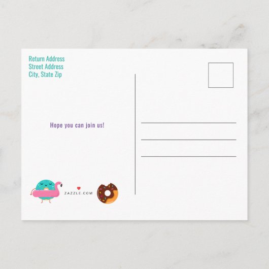 Leuke Donut Flamingo Verjaardag Zwembad Party Meis Uitnodiging Briefkaart (Achterkant)