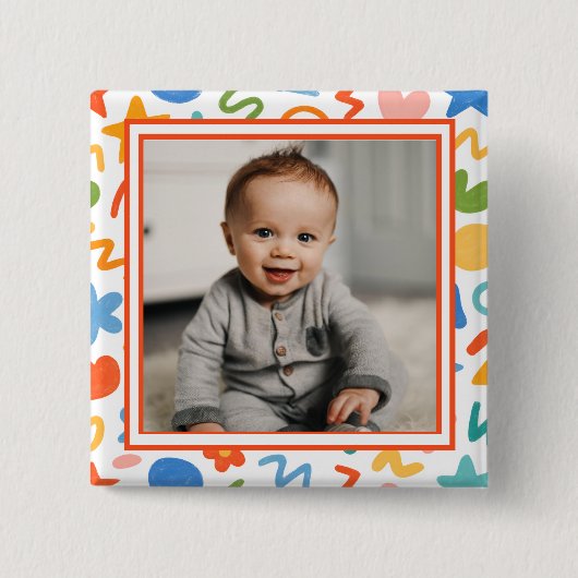 Leuke Doodle Baby Foto Knop Vierkante Button 5,1 Cm (Voorkant)