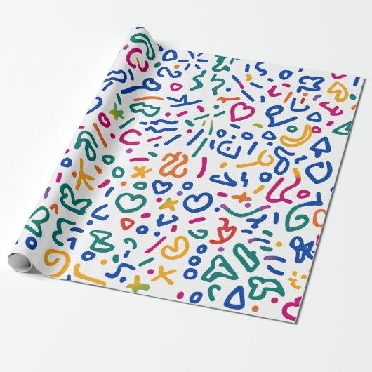 Leuke doodle kleurrijke levendige vormen cadeaupapier (Uitgerold)
