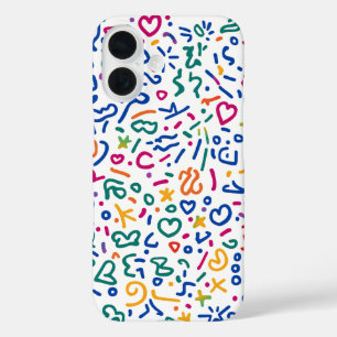 Leuke doodle kleurrijke levendige vormen iPhone 16 hoesje