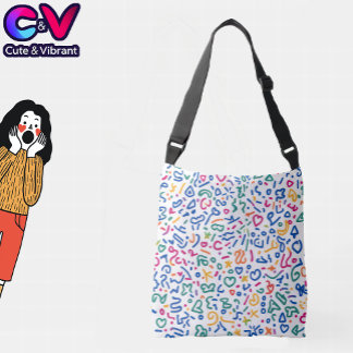 Leuke doodle kleurrijke levendige vormen crossbody tas