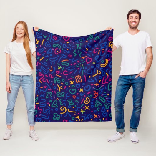 Leuke doodle kleurrijke levendige vormen fleece deken (In situ)