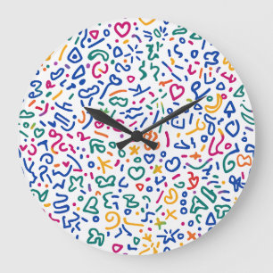 Leuke doodle kleurrijke levendige vormen grote klok