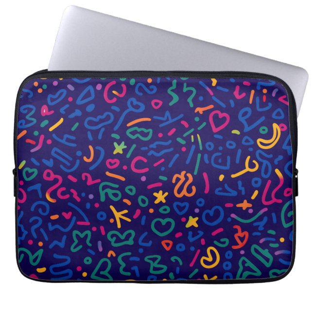 Leuke doodle kleurrijke levendige vormen laptop sleeve (Voorkant)