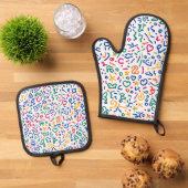 Leuke doodle kleurrijke levendige vormen ovenwant & pannenlap set (Top down)