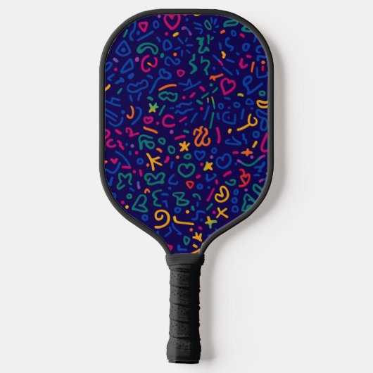 Leuke doodle kleurrijke levendige vormen pickleball paddle (Achterkant)