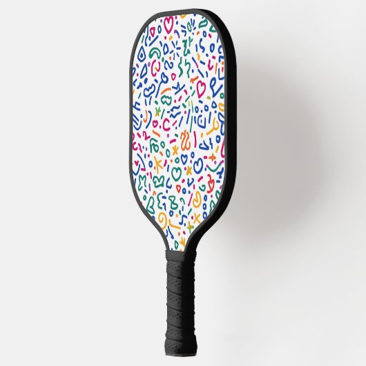 Leuke doodle kleurrijke levendige vormen pickleball paddle (Links)