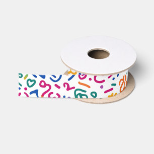Leuke doodle kleurrijke levendige vormen satijnen lint