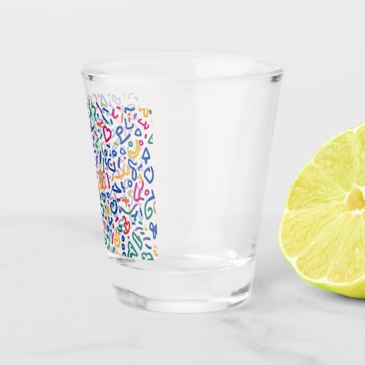 Leuke doodle kleurrijke levendige vormen shot glas (Rechts)
