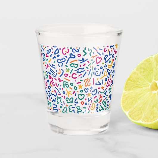Leuke doodle kleurrijke levendige vormen shot glas (Voorkant)
