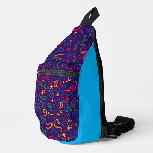 Leuke doodle kleurrijke levendige vormen sling bag (Rechterhoek)
