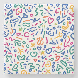 Leuke doodle kleurrijke levendige vormen stenen onderzetter