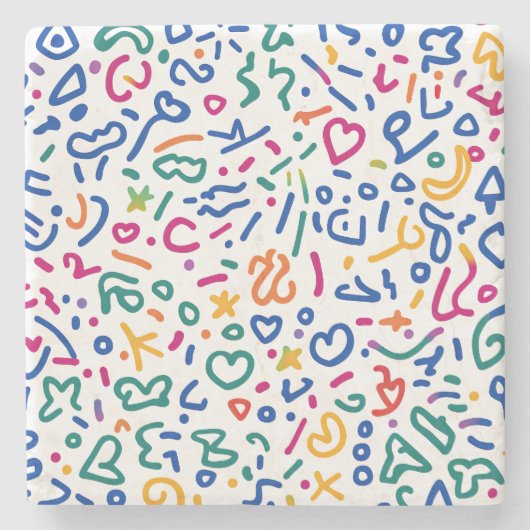 Leuke doodle kleurrijke levendige vormen stenen onderzetter (Voorkant)