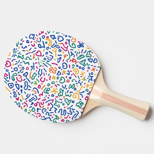 Leuke doodle kleurrijke levendige vormen tafeltennisbatje (Zijkant)