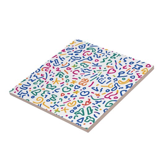 Leuke doodle kleurrijke levendige vormen tegeltje (Zijkant)