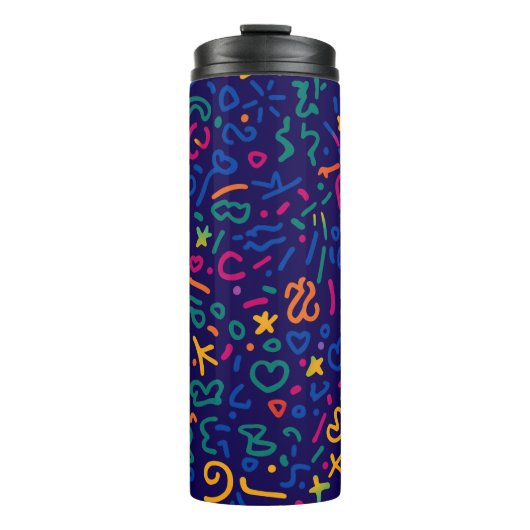 Leuke doodle kleurrijke levendige vormen thermosbeker (Voorkant)