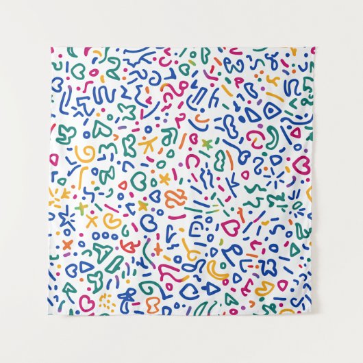 Leuke doodle kleurrijke levendige vormen wandkleed (Voorkant (horizontaal))