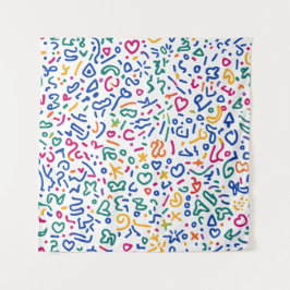 Leuke doodle kleurrijke levendige vormen wandkleed