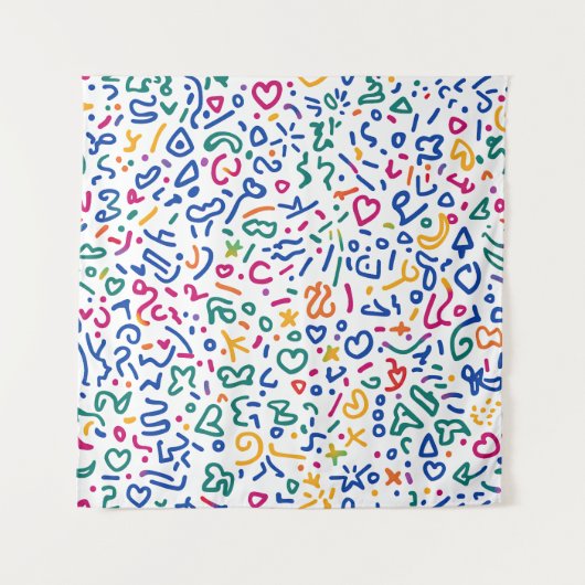 Leuke doodle kleurrijke levendige vormen wandkleed (Voorkant)