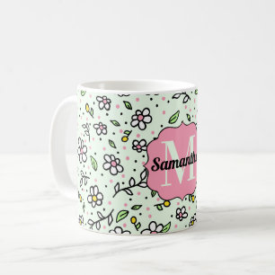 Leuke Doodle Madeliefjes Bloemen Cute Patroon Mono Koffiemok