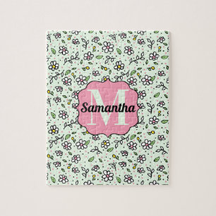 Leuke Doodle Madeliefjes Bloemen Cute Patroon Mono Legpuzzel