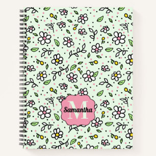 Leuke Doodle Madeliefjes Bloemen Cute Patroon Mono Notitieboek