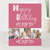 Leuke Doodle Typografie Roze 3 Foto Verjaardag Kaart (Voorkant)