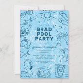 Leuke Doodle Zwembad Feest Afstuderen Kaart (Voorkant)