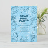 Leuke Doodle Zwembad Feest Afstuderen Kaart (Staand voorkant)