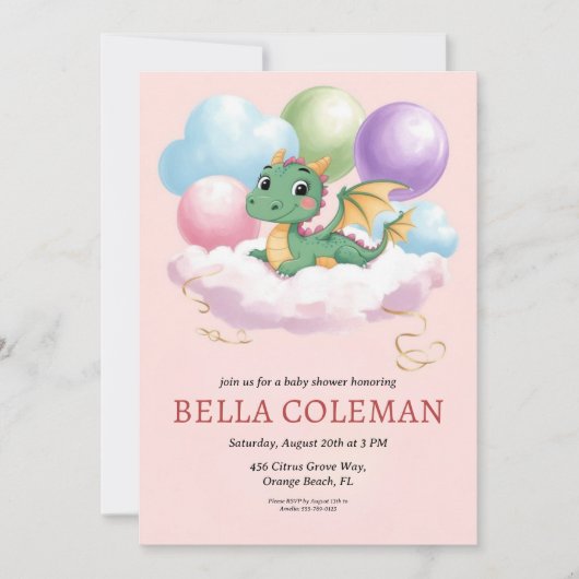 Leuke Dragon Baby Shower Uitnodigingen (Voorkant)