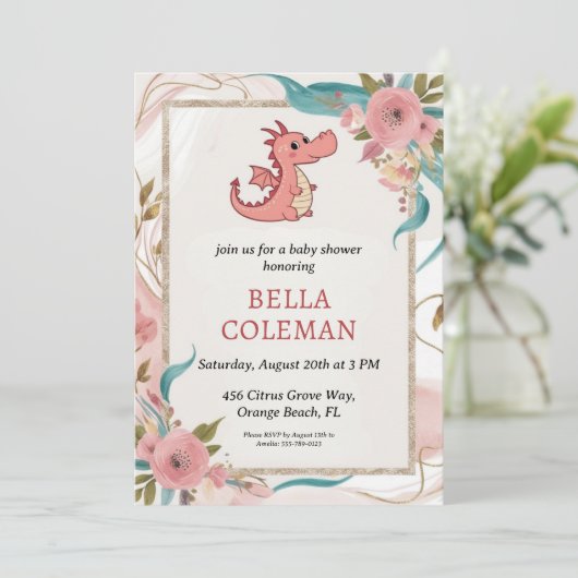 Leuke Dragon Baby Shower Uitnodigingen (Staand voorkant)