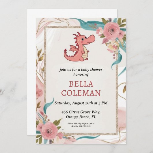 Leuke Dragon Baby Shower Uitnodigingen (Voorkant / Achterkant)