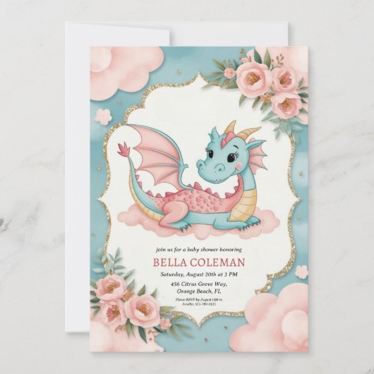 Leuke Dragon Baby Shower Uitnodigingen (Voorkant)