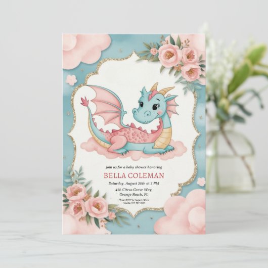 Leuke Dragon Baby Shower Uitnodigingen (Staand voorkant)