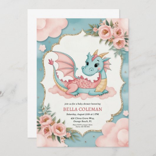 Leuke Dragon Baby Shower Uitnodigingen (Voorkant / Achterkant)