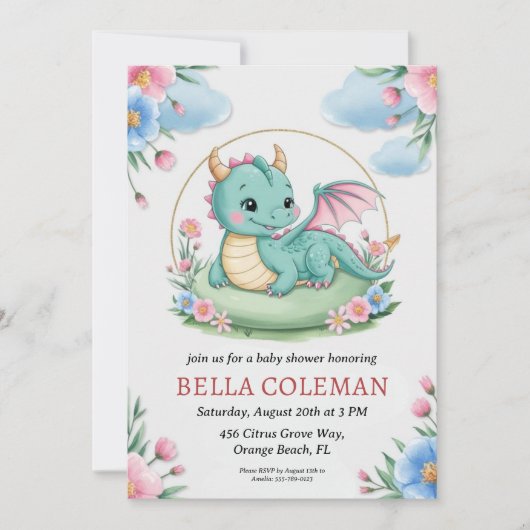 Leuke Dragon Baby Shower Uitnodigingen (Voorkant)