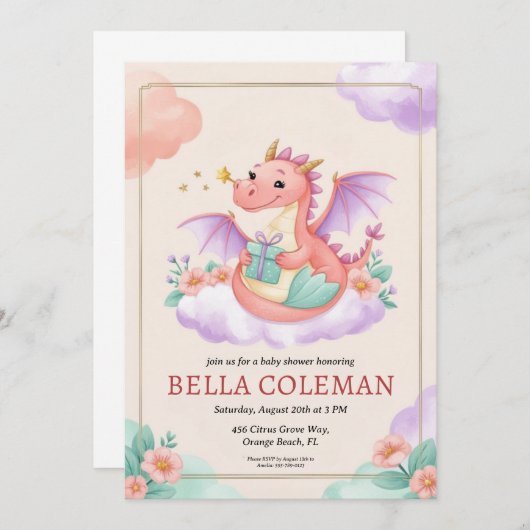 Leuke Dragon Baby Shower Uitnodigingen (Voorkant / Achterkant)