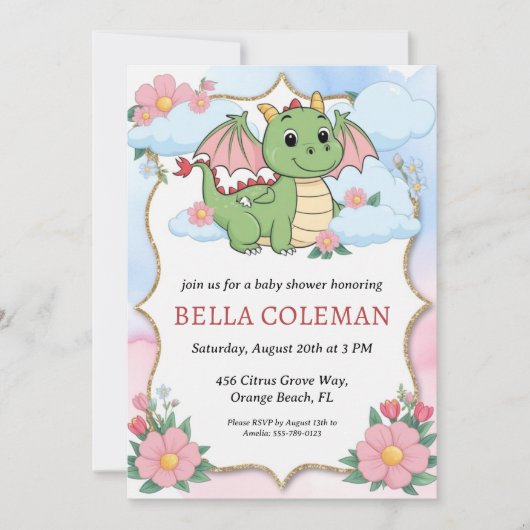 Leuke Dragon Baby Shower Uitnodigingen (Voorkant)
