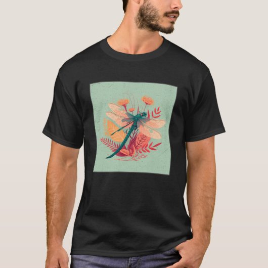 Leuke Dragon Fly Illustation Esthetische Kleurrijk T-shirt (Voorkant)
