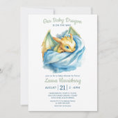 Leuke Dragon Sage Groen Blauw Baby Jongen Douche Kaart (Voorkant)