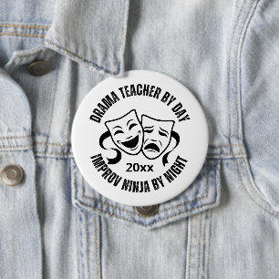 Leuke drama leraar door dag improv NINJA bij nacht Ronde Button 4,0 Cm