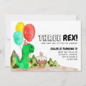 Leuke DRIE Rex Balloon Cake Dinosaurus 3e Verjaard Kaart (Voorkant)