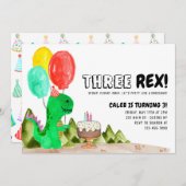 Leuke DRIE Rex Balloon Cake Dinosaurus 3e Verjaard Kaart (Voorkant / Achterkant)