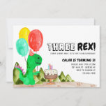 Leuke DRIE Rex Balloon Cake Dinosaurus 3e Verjaard Kaart<br><div class="desc">Leuke Waterverf Dino Three Rex Balloon Cake Dinosaurus 4e Verjaardagsuitnodiging</div>