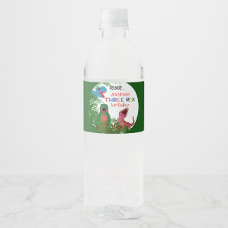 Leuke Drie Rex Jurassic Kind 3e Verjaardag Waterfles Etiket