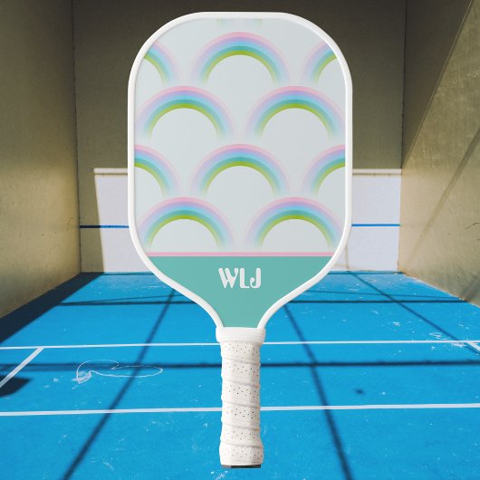 Leuke dromerige pastel regenboog met monogram Init Pickleball Paddle