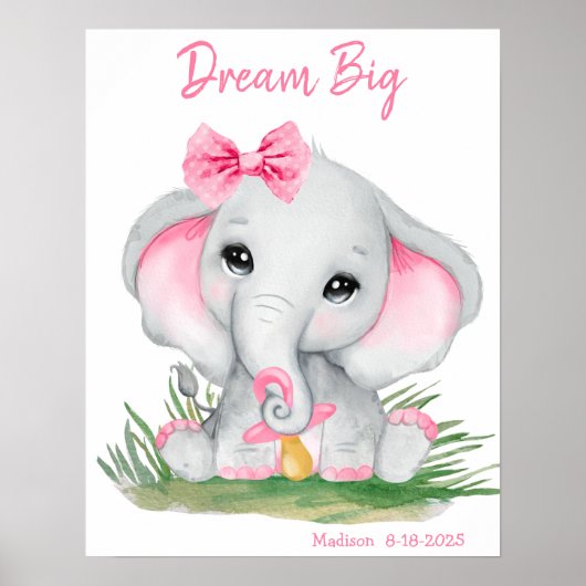 Leuke droom grote roze olifant gepersonaliseerde p poster (Voorkant)
