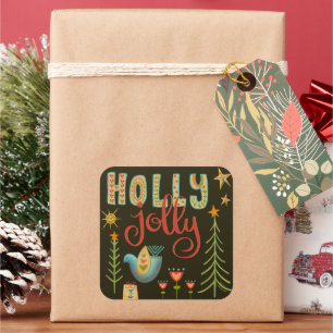Leuke duif Holly Jolly Folk Kerstmis Inspirativite Vierkante Sticker