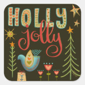 Leuke duif Holly Jolly Folk Kerstmis Inspirativite Vierkante Sticker (Voorkant)