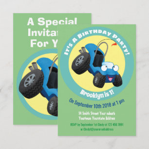 Leuke duinbuggy off-road voertuig cartoon uitnodig kaart